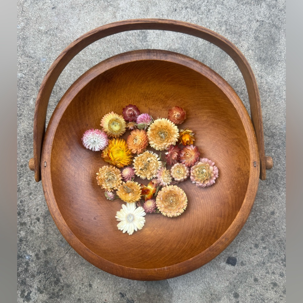 Midcentury Woodcroftery Wooden Bowl with Handle / Wooden Basket